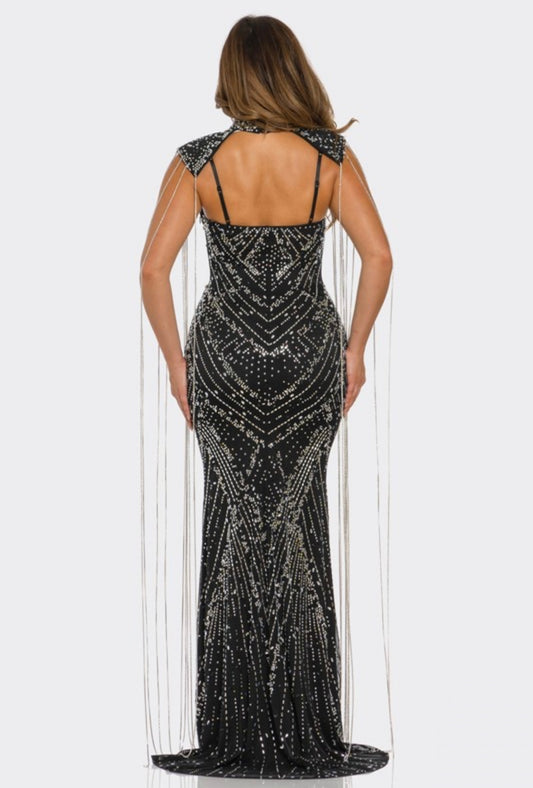 Rhinestone Embellished Mermaid Maxi Dress