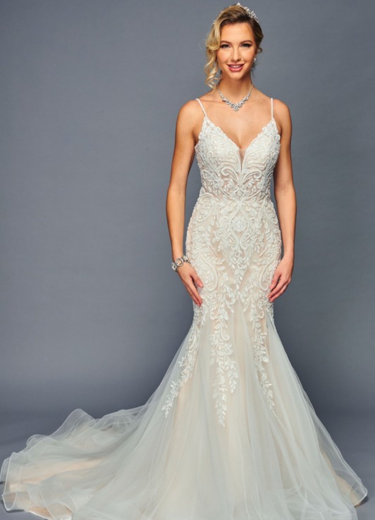 Spaghetti Straps Deep V Neck Mermaid Wedding