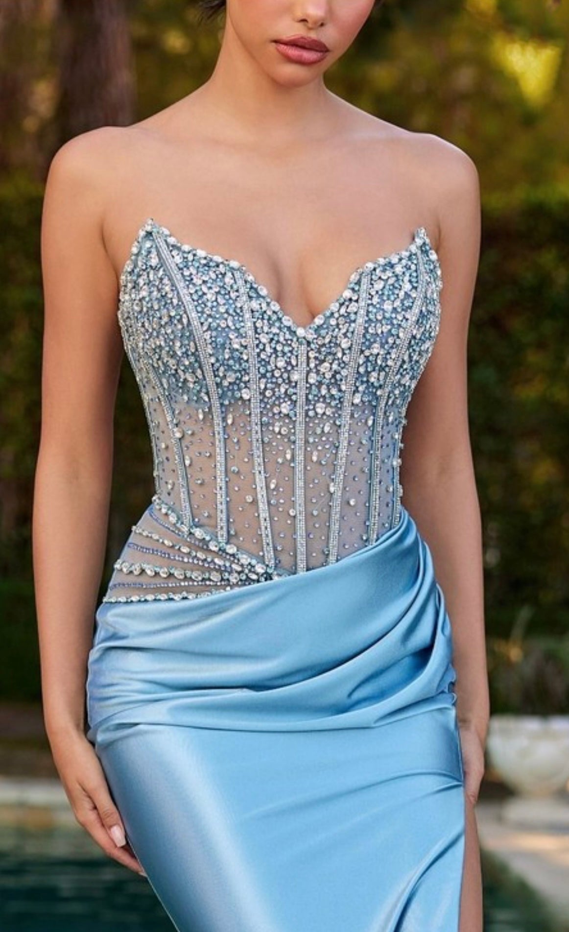 Beaded Corset Satin Gown