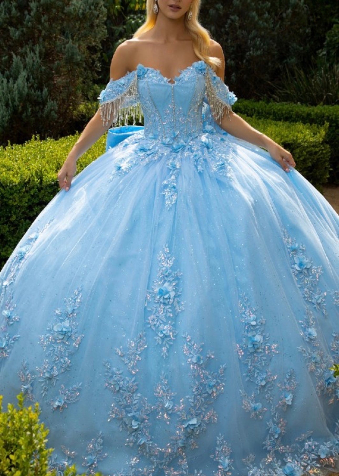 Chandelier jewels off-shoulder ball gown