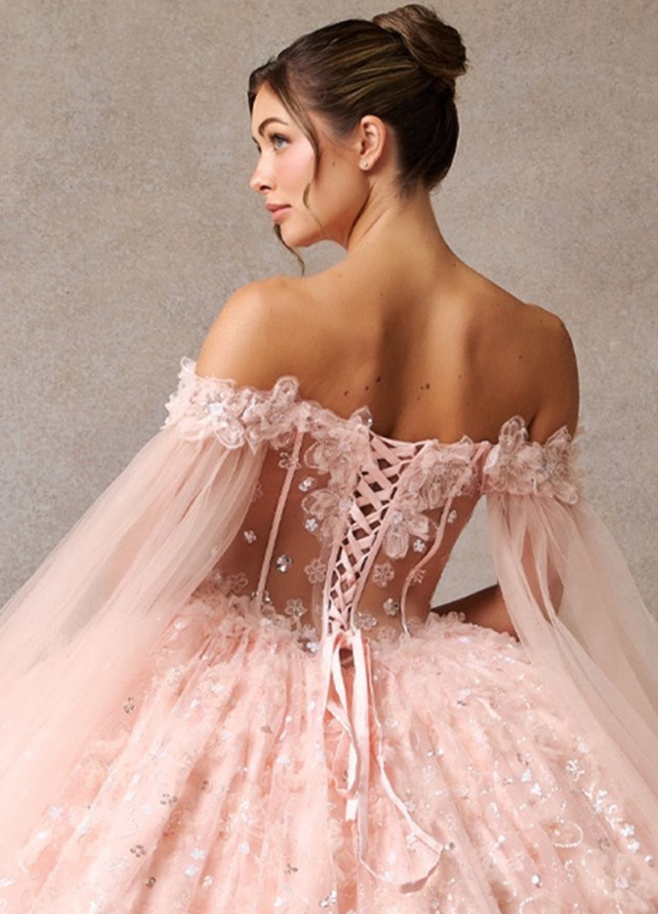 Off Shoulder Cape Sleeve Quinceanera Ball Gown