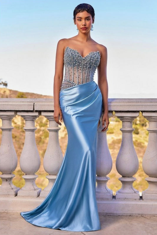 Beaded Corset Satin Gown