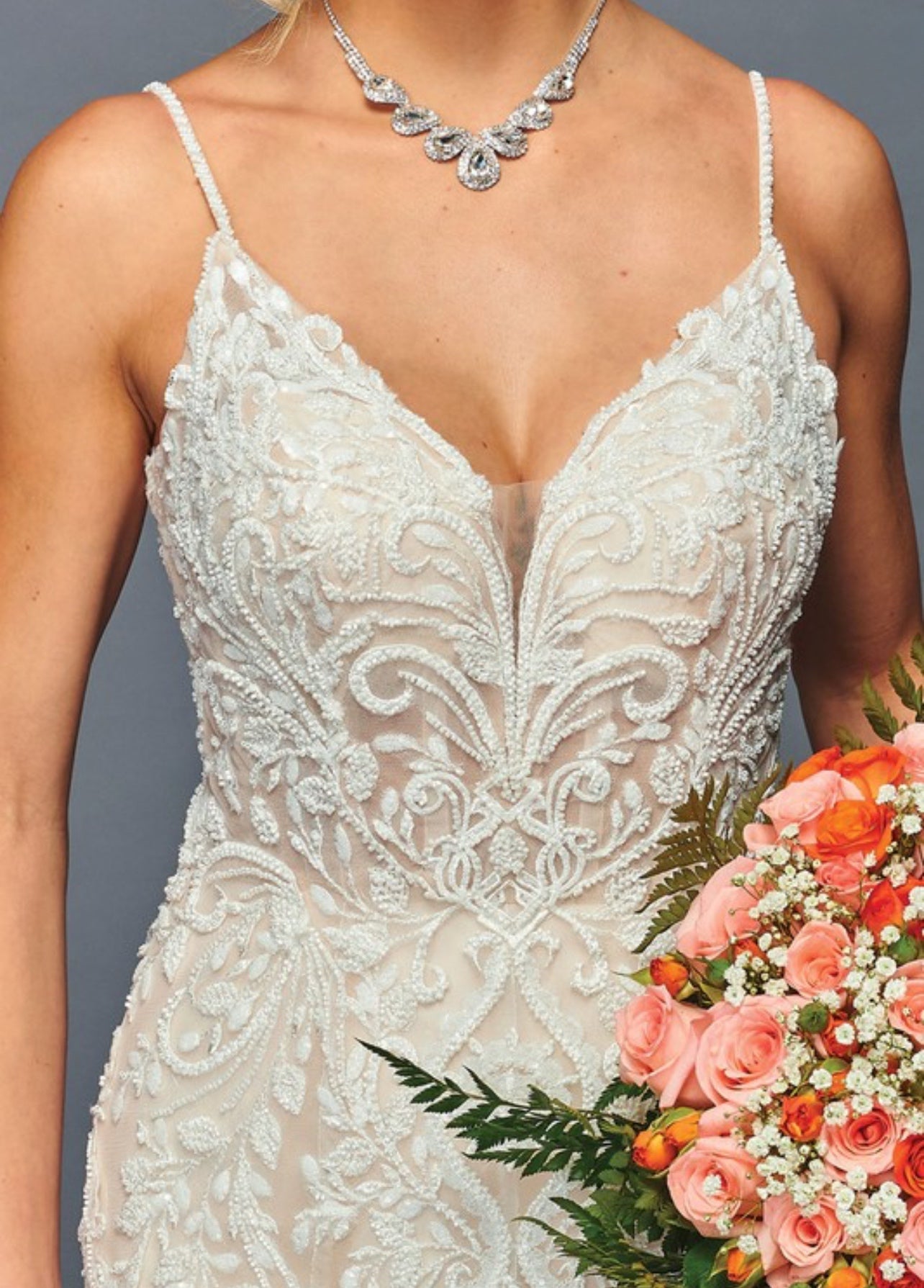 Spaghetti Straps Deep V Neck Mermaid Wedding