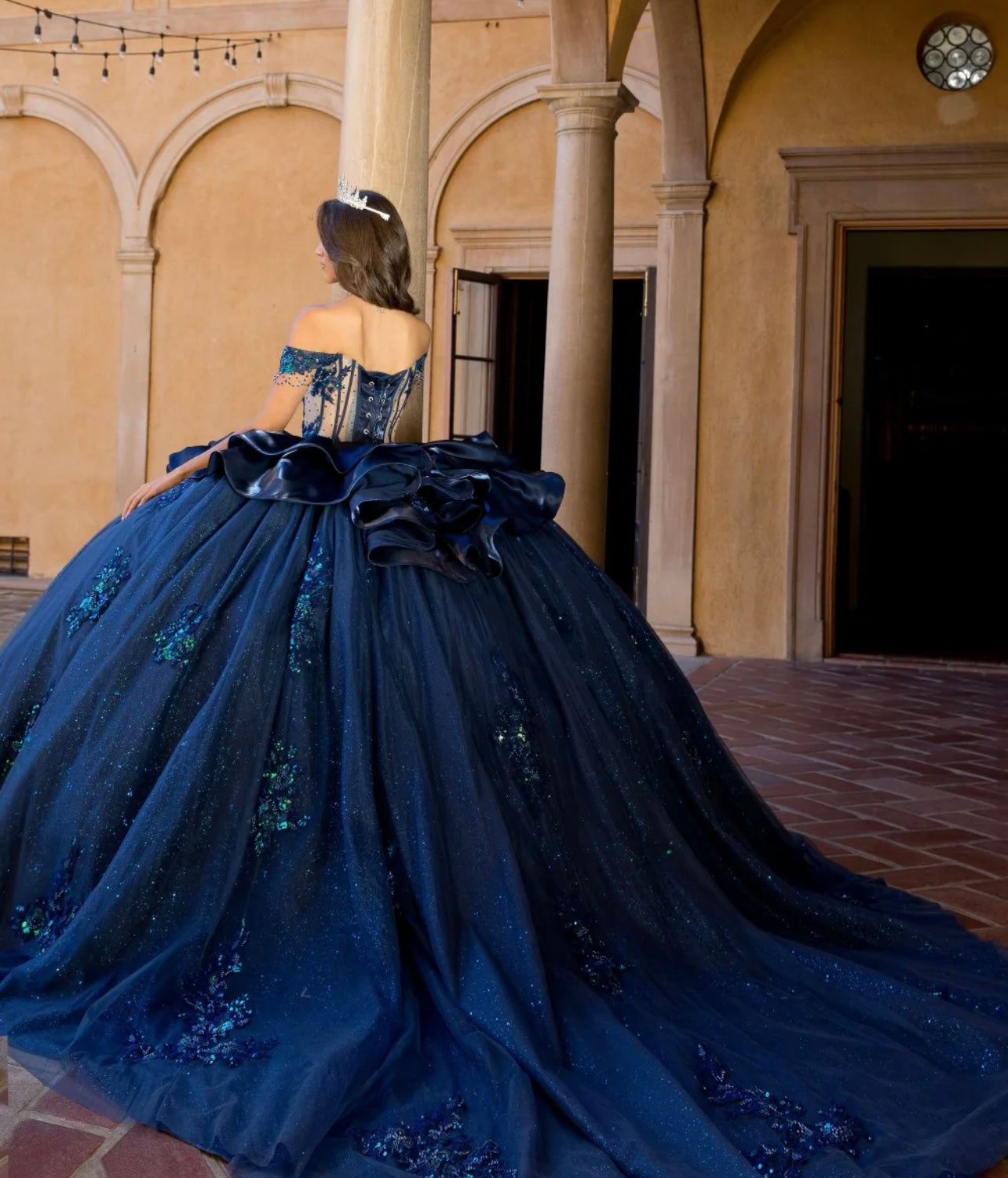 Off Shoulder Ruffled Ball Gown