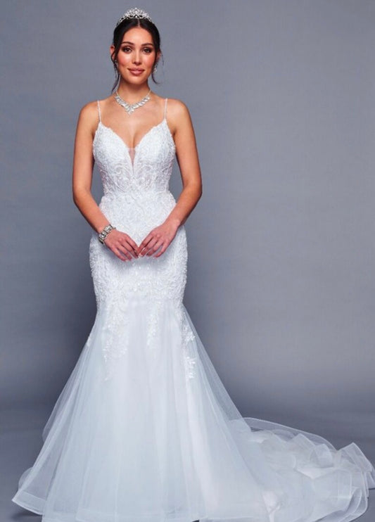 Spaghetti Straps Deep V Neck Mermaid Wedding