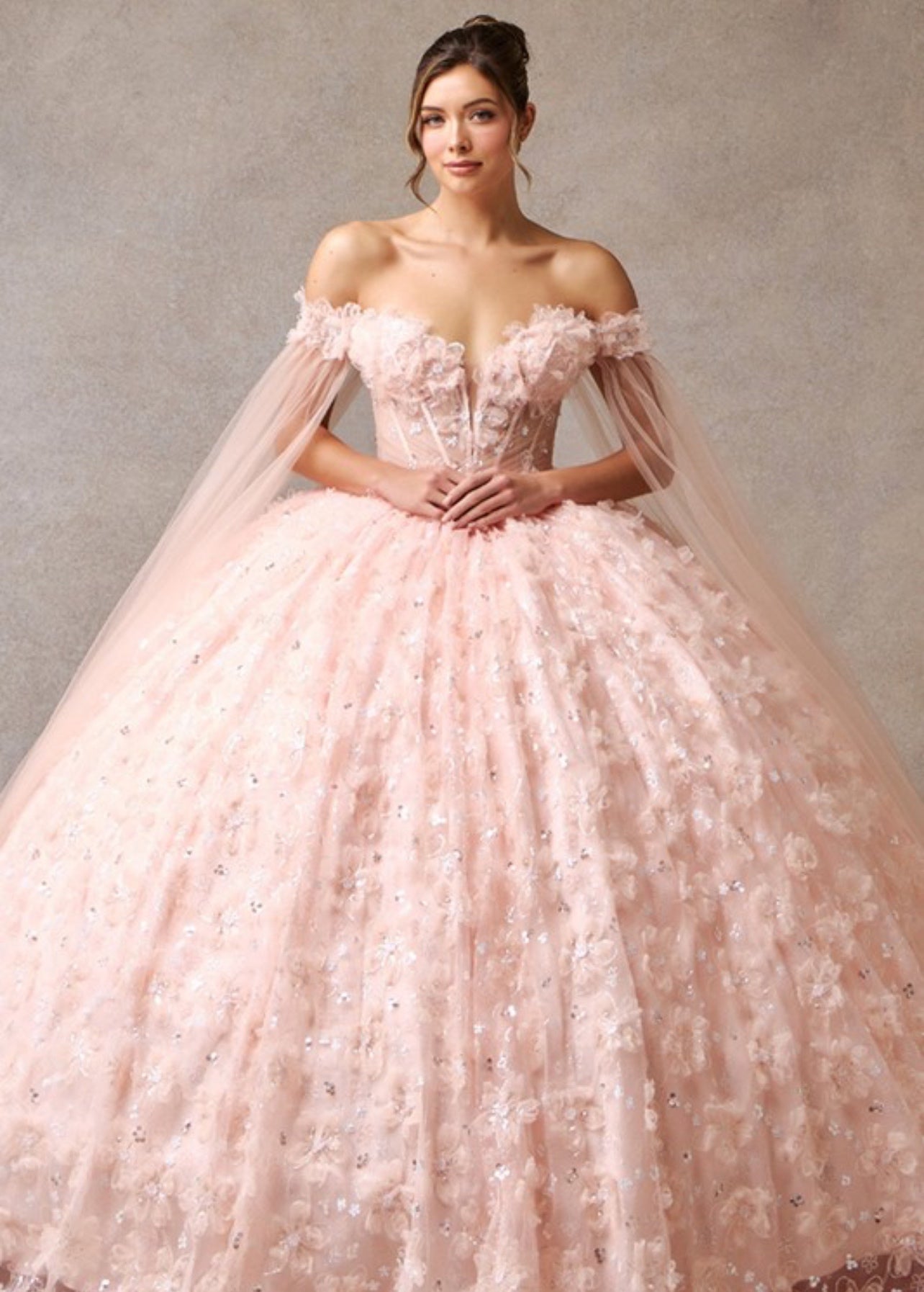 Off Shoulder Cape Sleeve Quinceanera Ball Gown