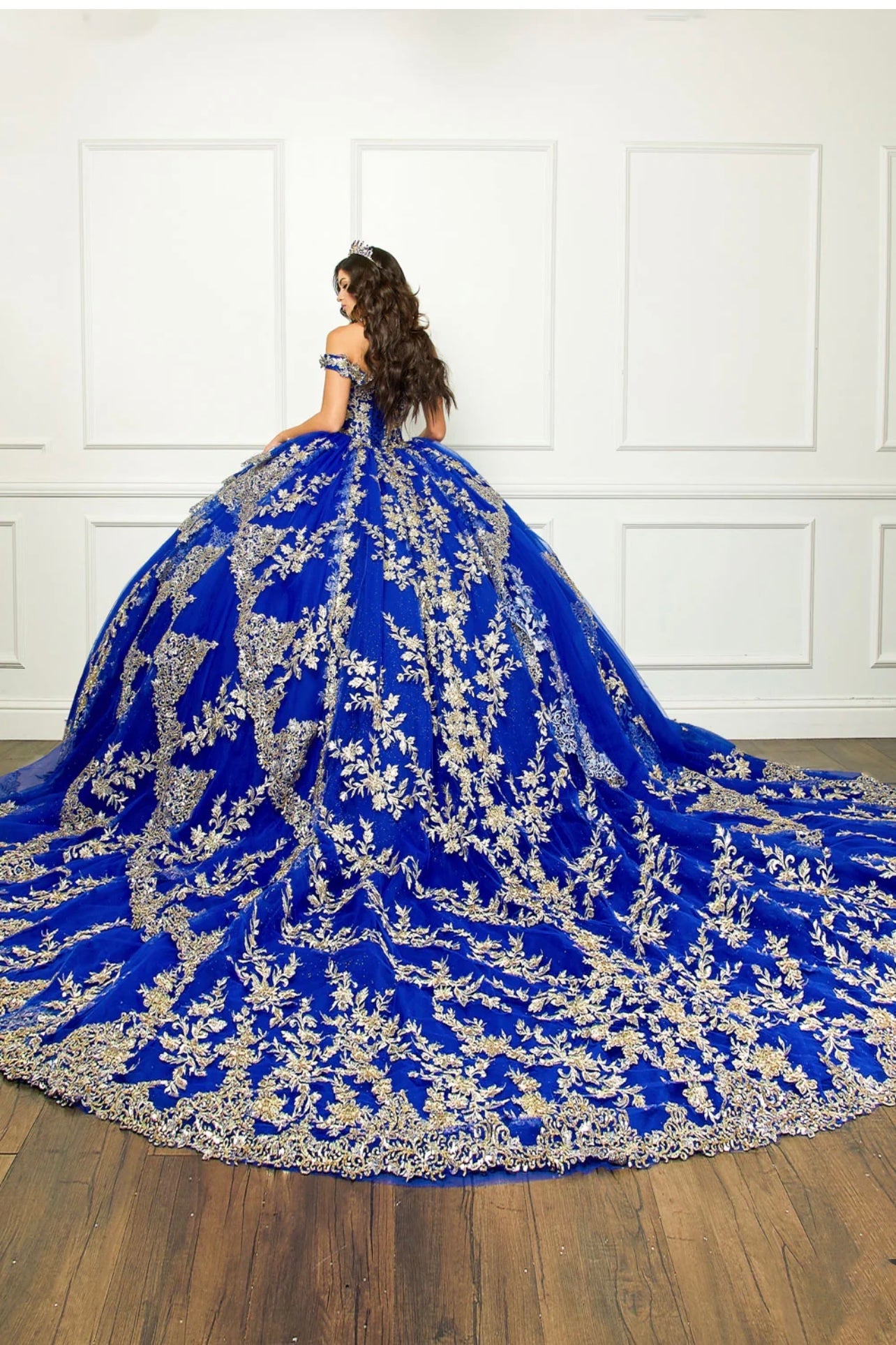 Appliqué Off Shoulder Corset Ball Gown