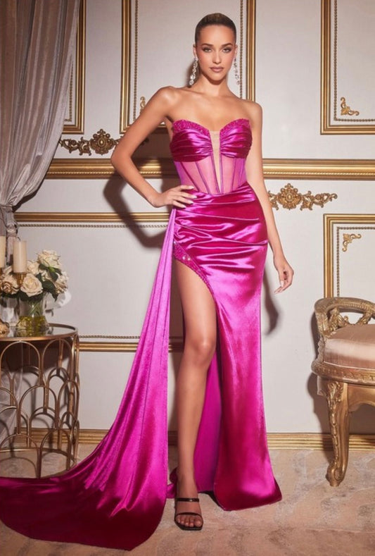 Satin deep V-Line gown