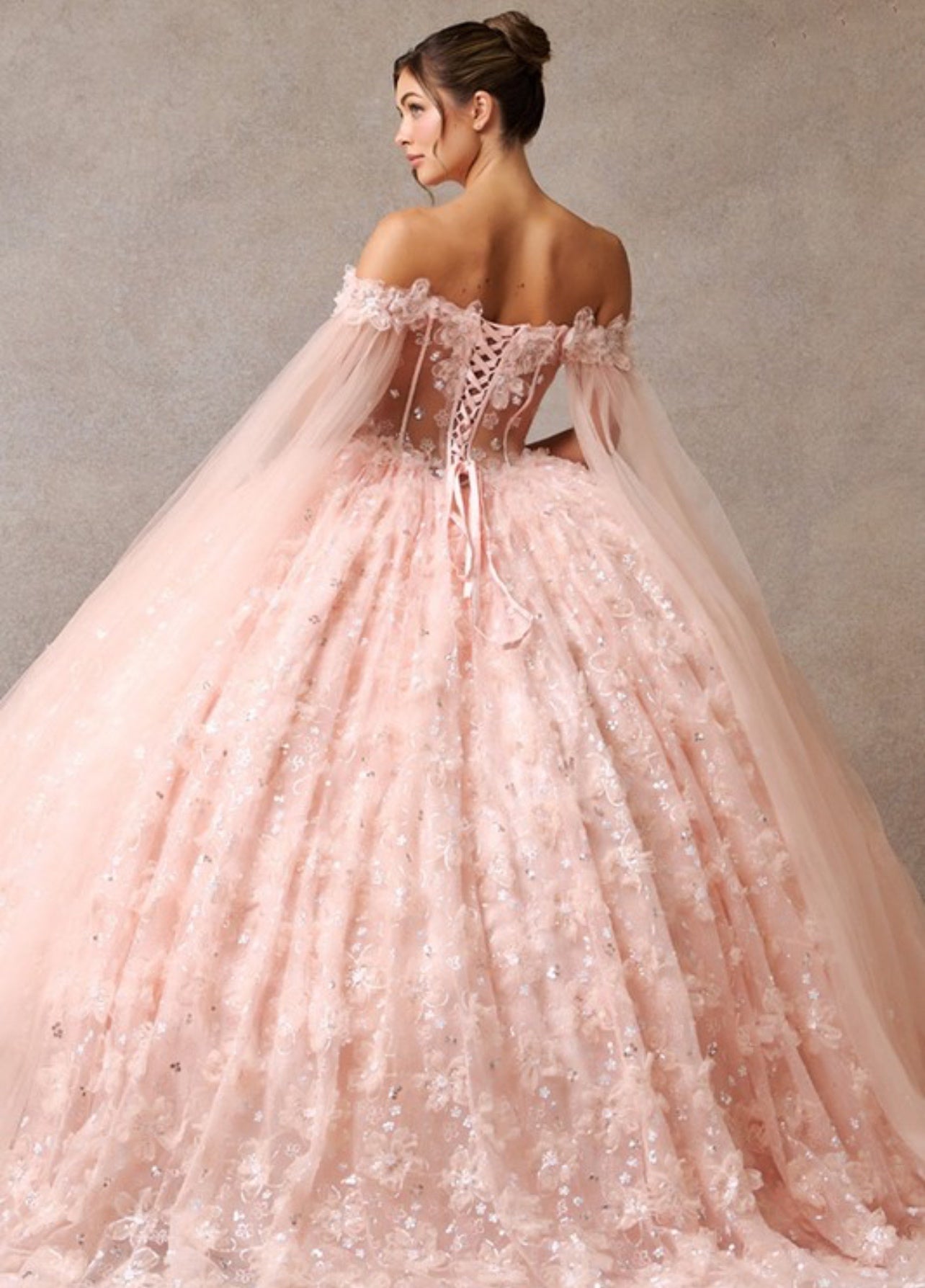 Off Shoulder Cape Sleeve Quinceanera Ball Gown