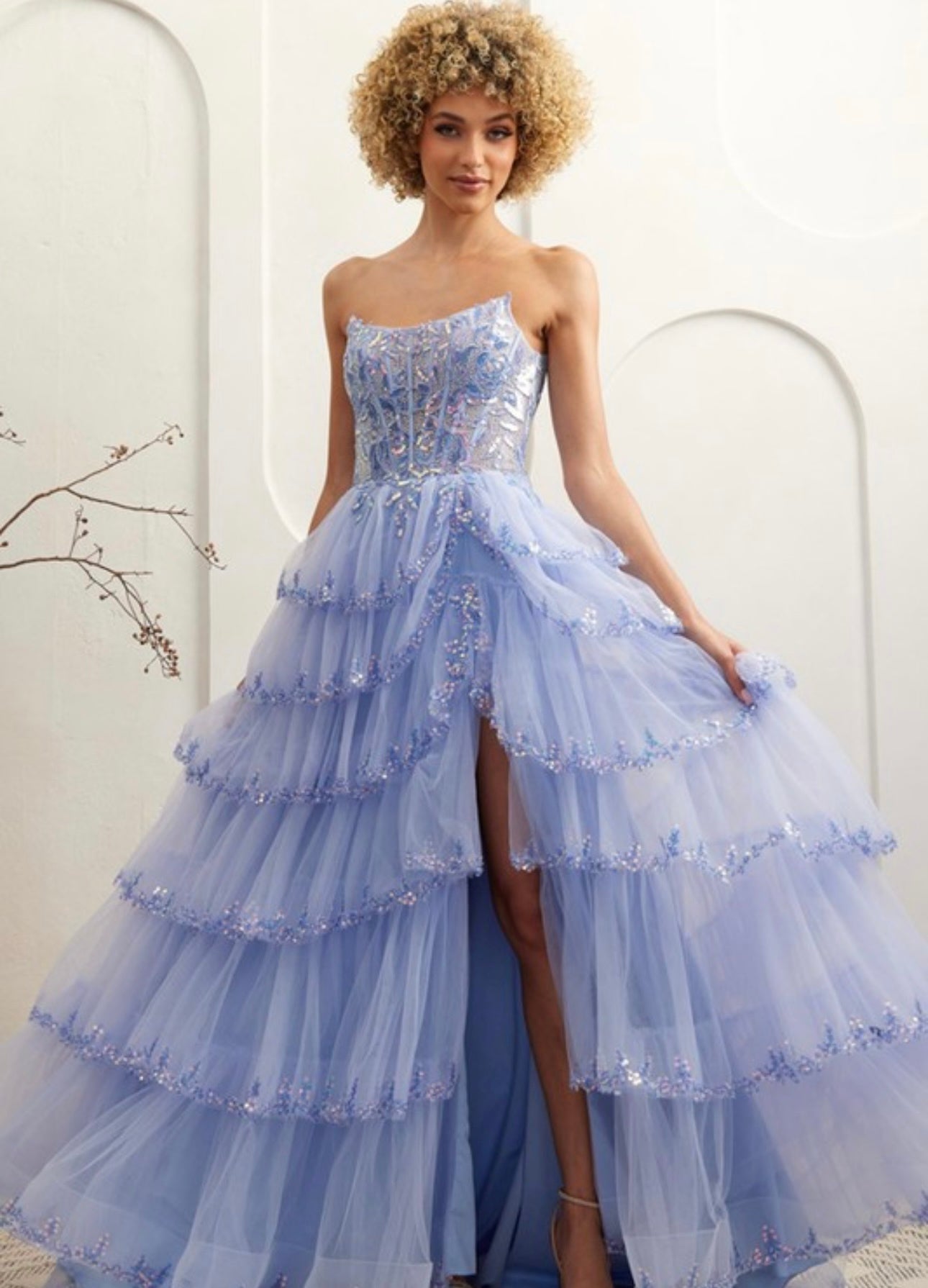 Sleeveless Strapless Bustier Corset A-Line Gown