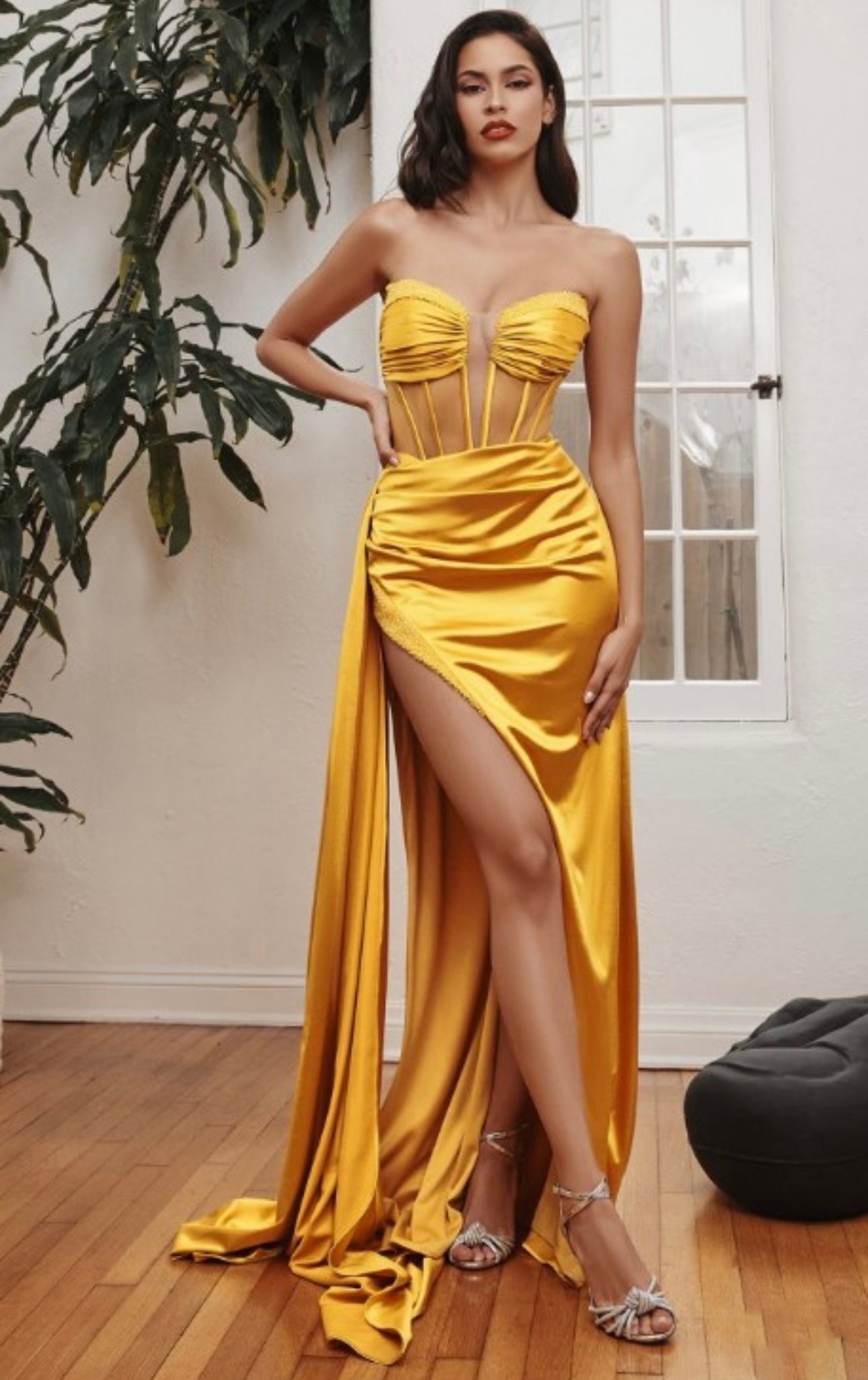 Satin deep V-Line gown