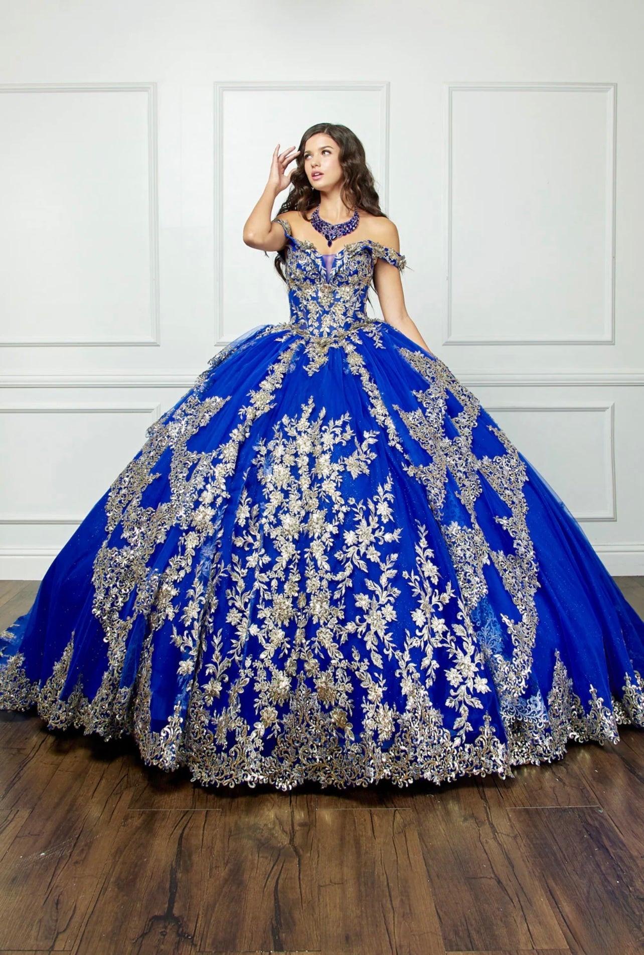 Appliqué Off Shoulder Corset Ball Gown