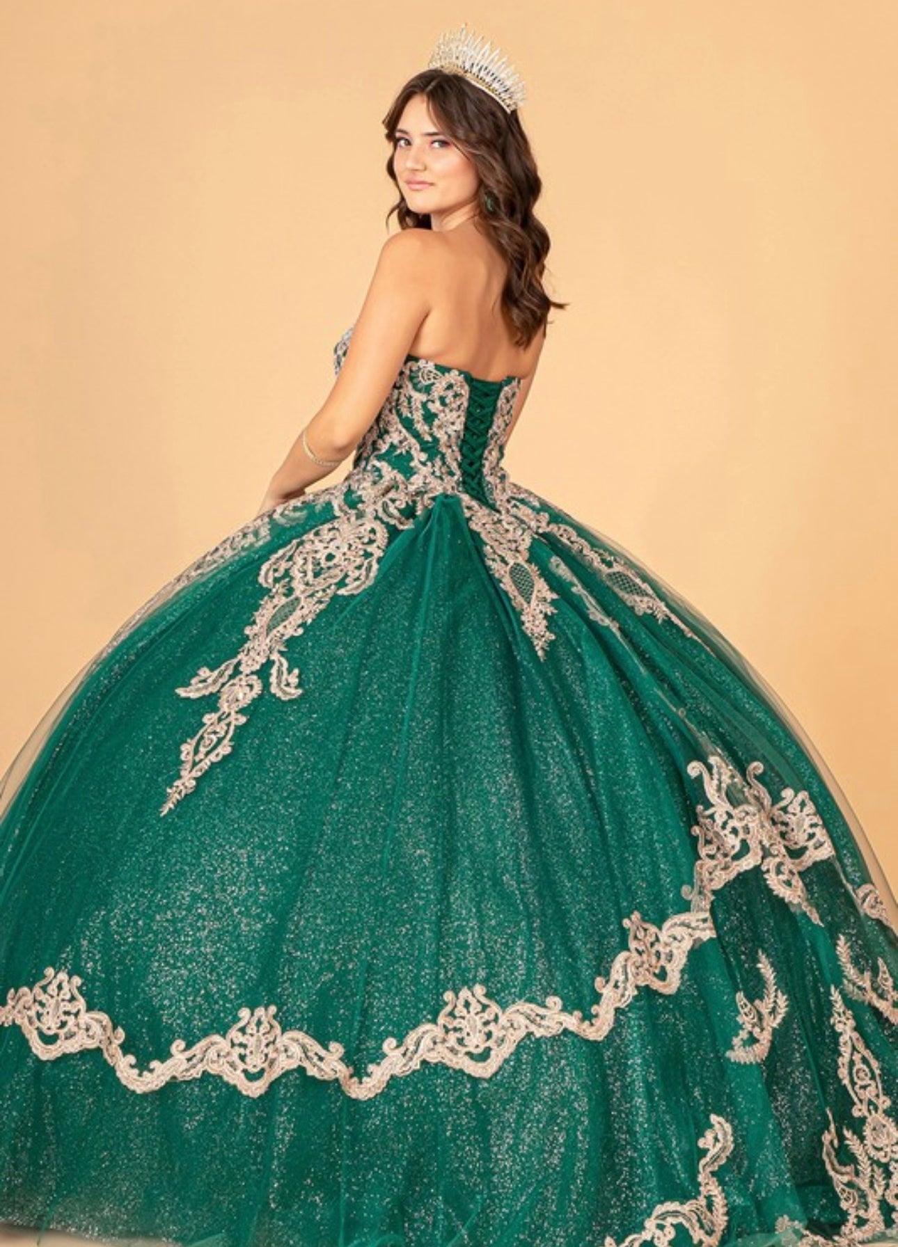 Glitter Jewel Embellished Gown with Long Mesh
Cape