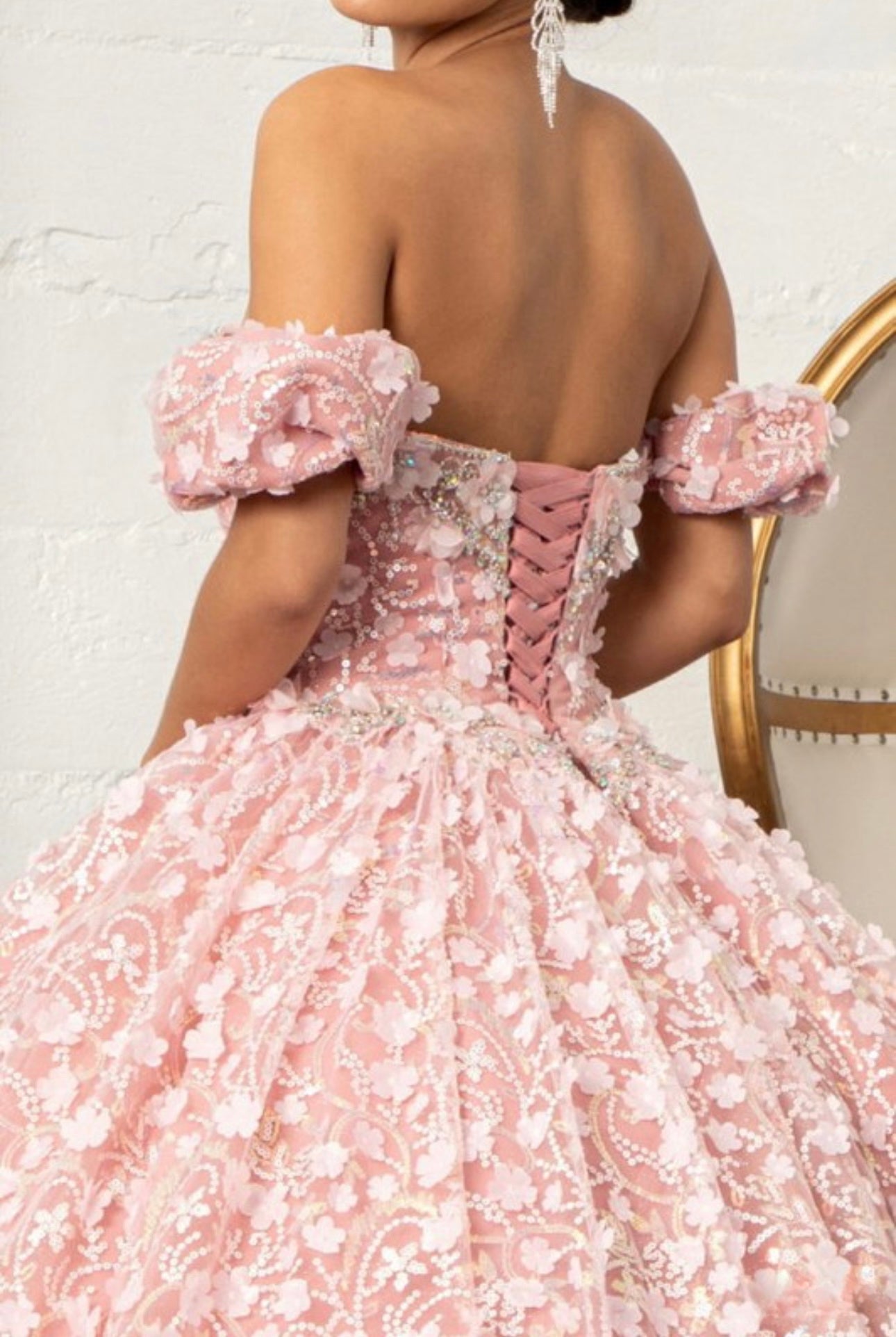 Off-the-Shoulder 3D Floral Lace Ball Gown